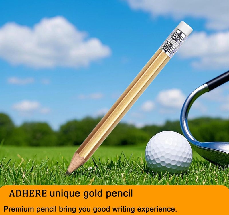 Adhere 25pcs Golf Pencils with eraser Hexagon Wooden Pencils Graphite 2B for Golf Event Scoring,Classroom,Wedding,Company Meetings,Pew, Pocket (Gold) - Image 5